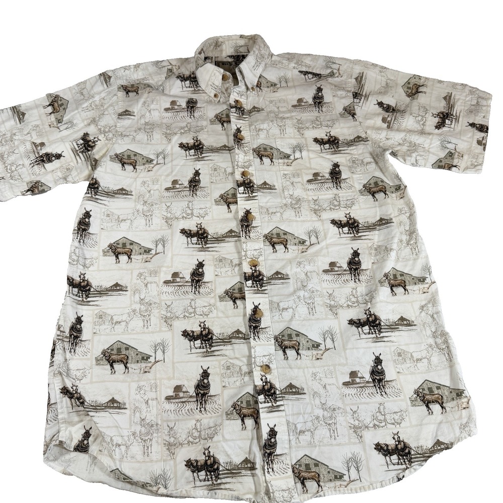 Bit & Bridle Mens LT Western Short Sleeve Button Down Shirt Horses